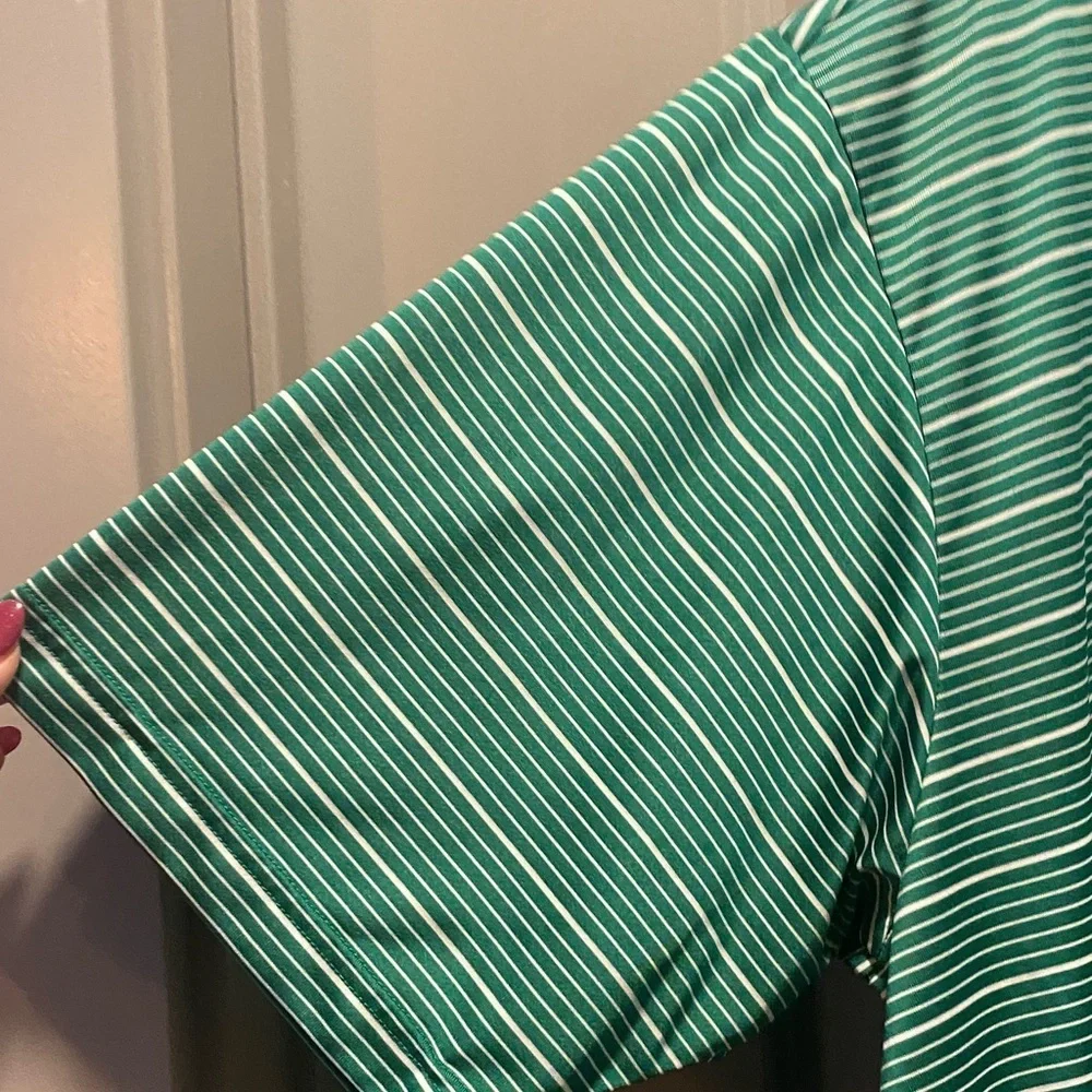 Mens Adidas Climalite Polo XL Green Stripe Performance Golf Shirt
